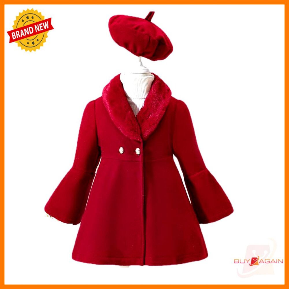 Girls Faux Fur Collar Peacoat Elegant Dress Coat Winter Chic Toddler